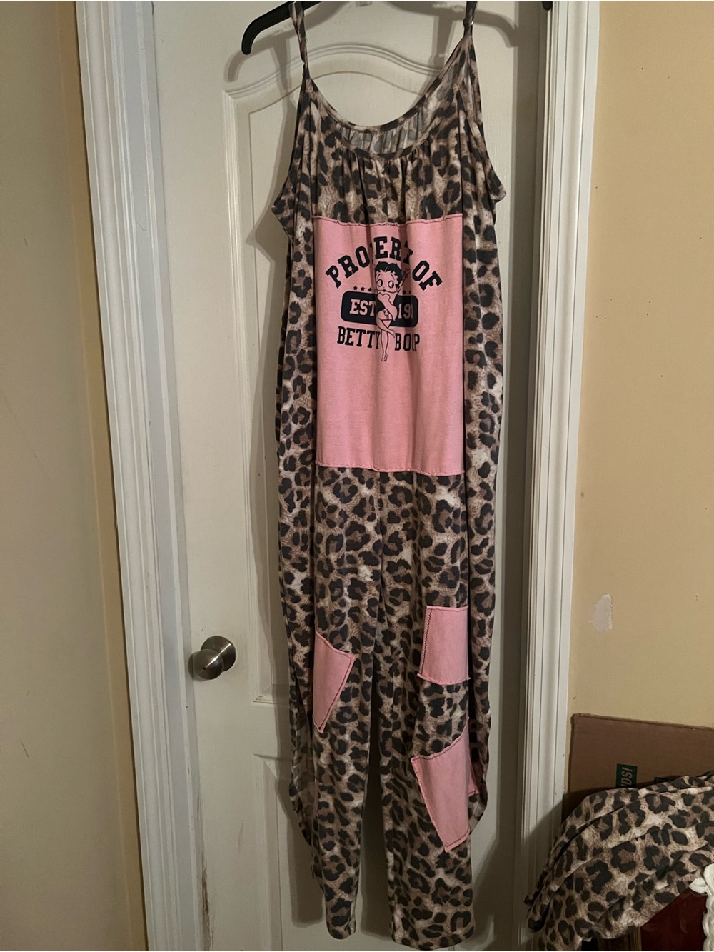 Betty Boop Leopard Print Romper with Pink Graphic Panel